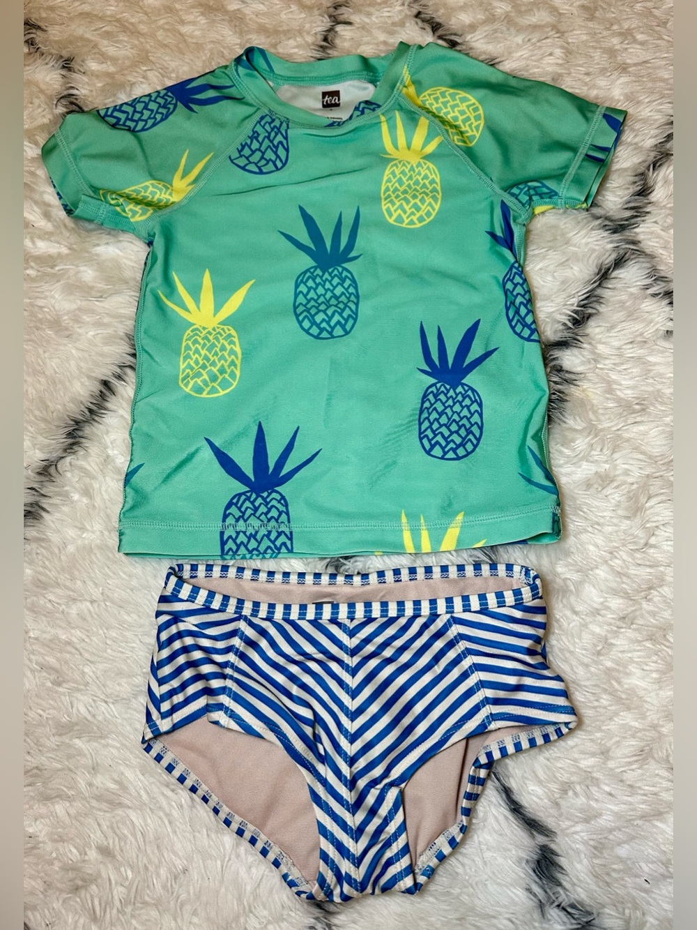 Kids Pineapple Rash Guard Swim Set - Green & Blue - Tea collection